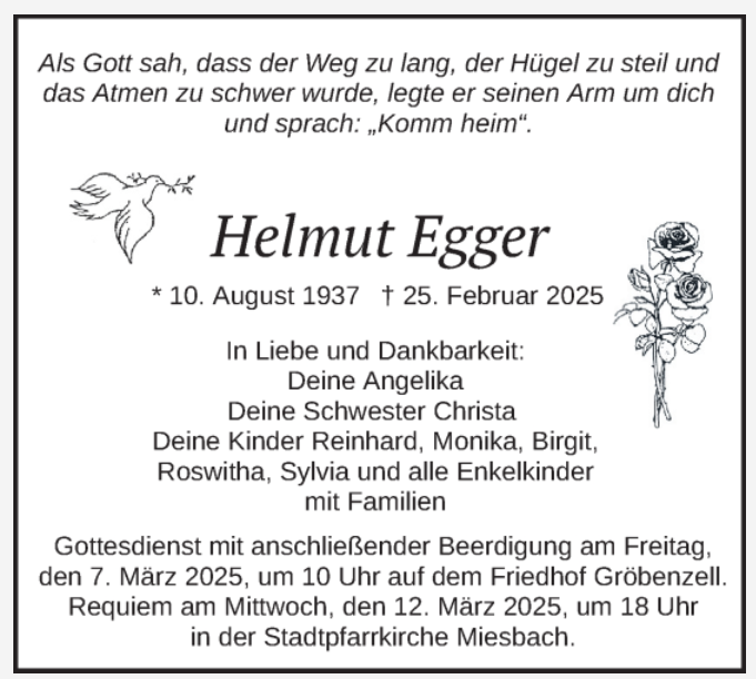 Traueranzeige Egger