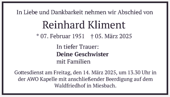 Traueranzeige Kliment